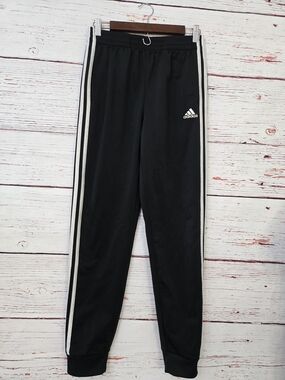 Adidas Boys Black Joggers Track Pants 3 Stripe Size L 14/16